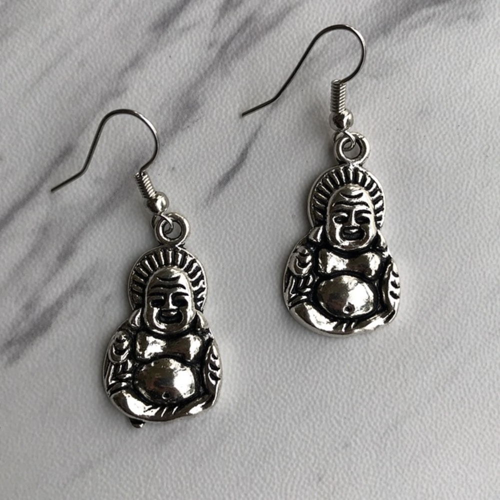 π΄SALE ! Boho silver buddha dangly steel earrings - Picture 10 of 11